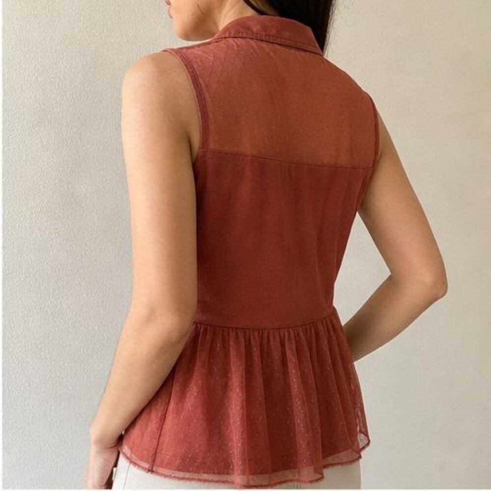 Rust Tie Neck Blouse - Picture 3 of 6